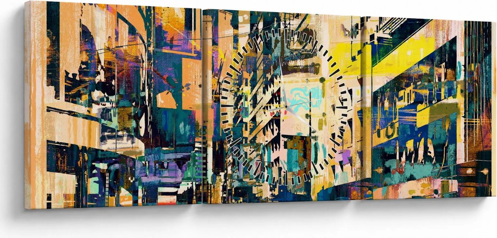 Tablou abstacțiunii pictate (cu ceas) (90x30 cm)