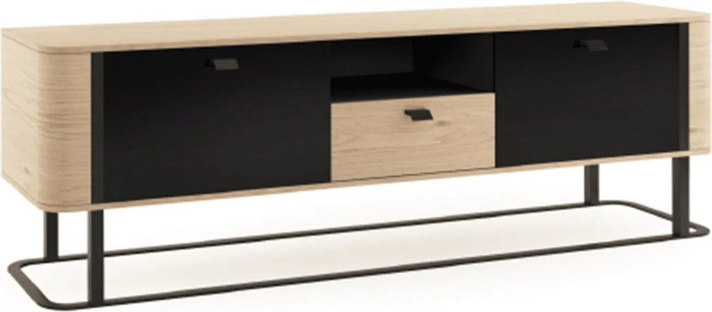 Comodă TV lemn masiv natur Galen I Negru-, 190,6 × 40,2 × 59,6 cm