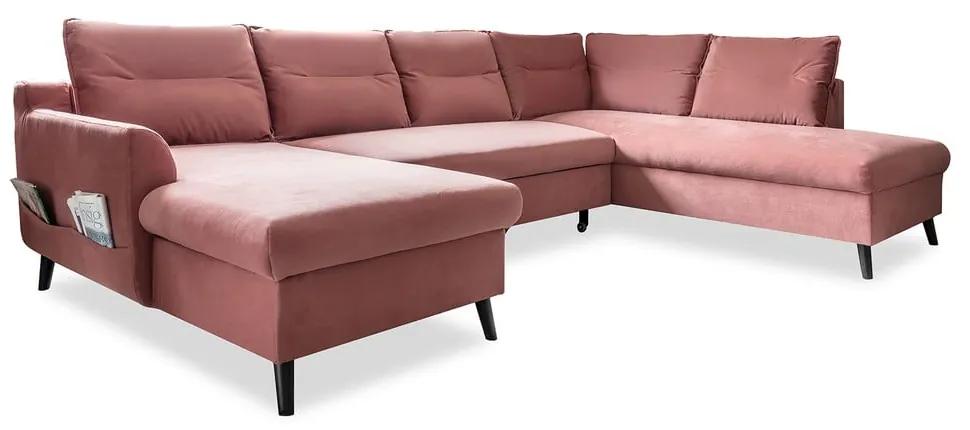Canapea extensibilă din catifea în formă de „U” cu șezlong pe partea dreaptă Miuform Stylish Stan, roz