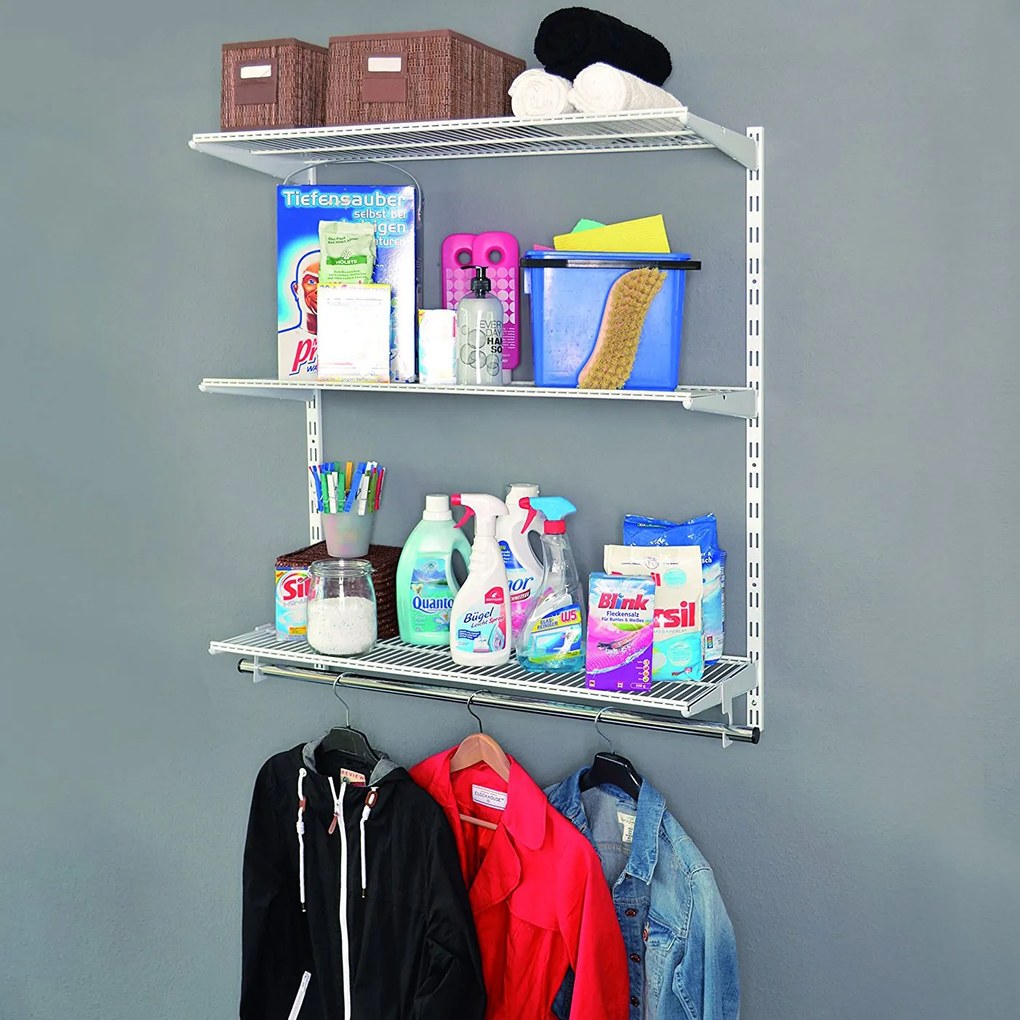 Raft metalic suspendat cu 3 polite si bara de haine, 80x30x100 cm