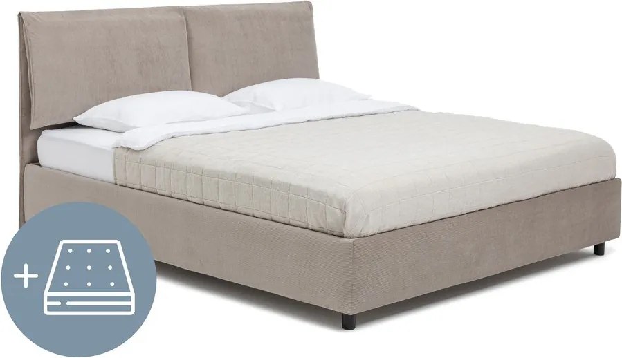 Pat dublu tapițat taupe cu spațiu de depozitare cu saltea / somieră 160x200 cm Myra Pillow - Bonami Selection