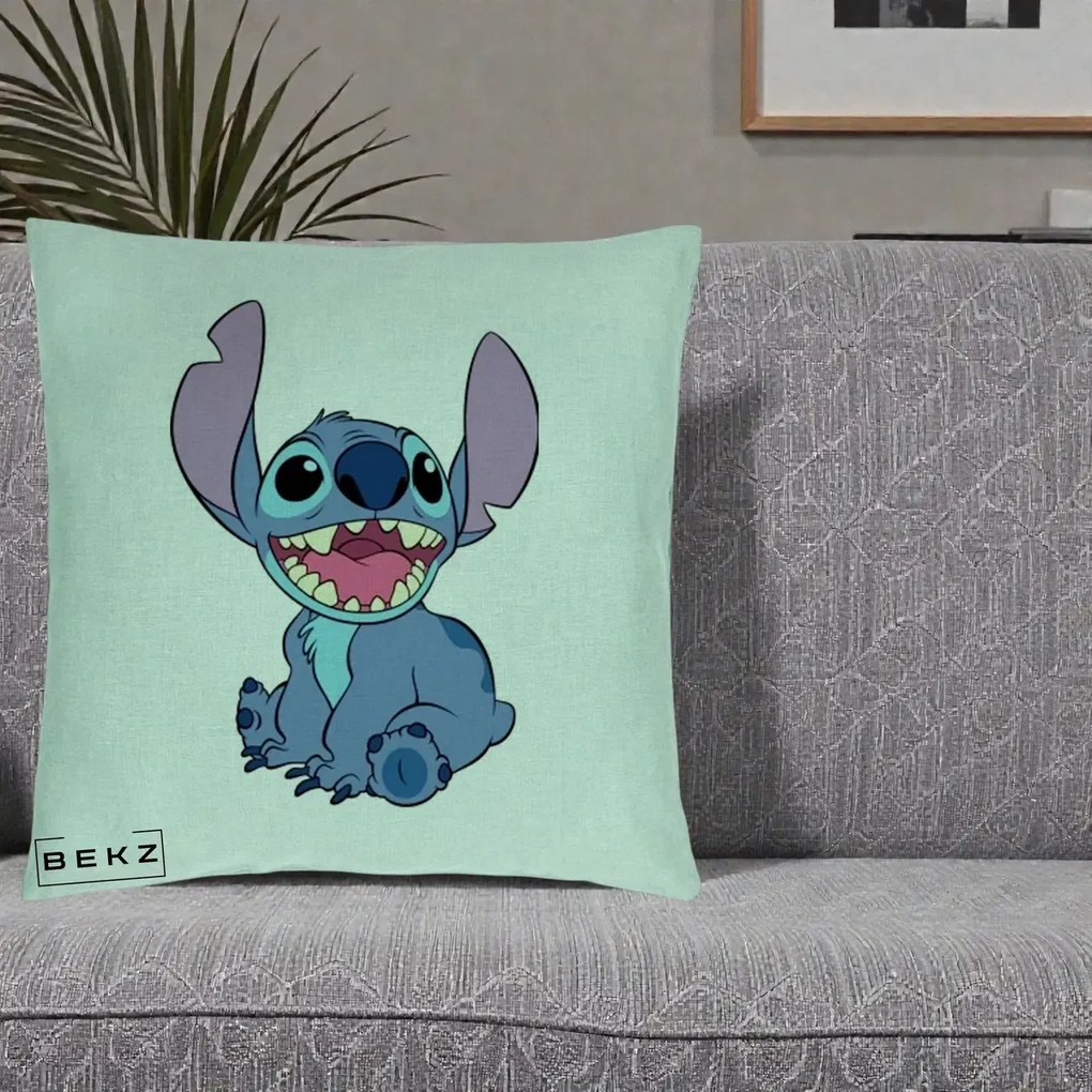 Perna Personalizata Stitch Zambitor, 40x40 cm, Verde Menta, Husa Detasabila, Perna Inclusa, BEKZ®