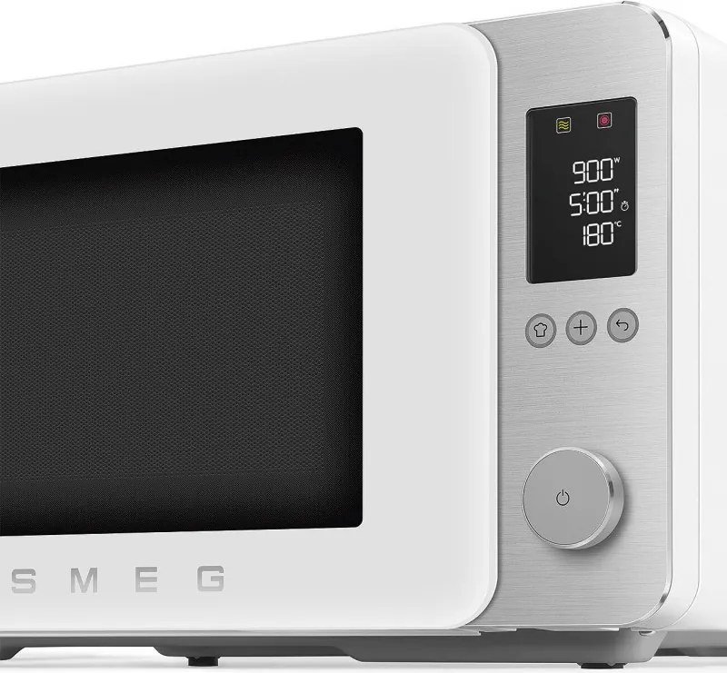 Cuptor cu microunde combinat cu aer cald SMEG Collezione MOC02WHMEU, 900 W, 27 l, 25 de programe, închidere lină, setări personalizate, alb mat