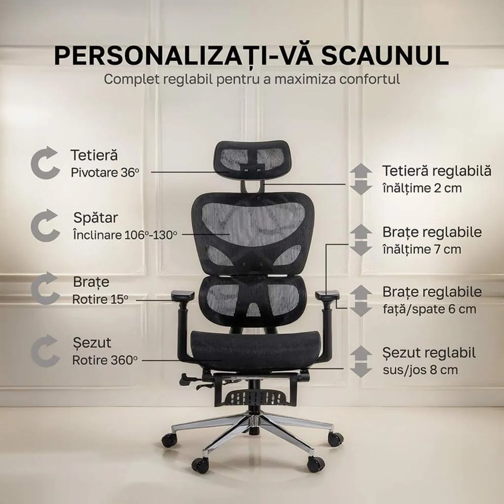 Scaun Ergonomic Multifunctional Cu Suport Lombar SYYT 9508 negru