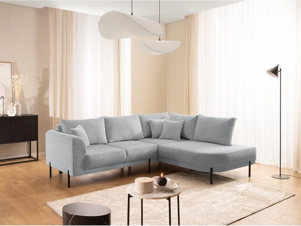 Colțar gri deschis cu tapițerie din chenille (cu colț pe partea dreaptă/în formă de ”L”) Mauris – Ropez