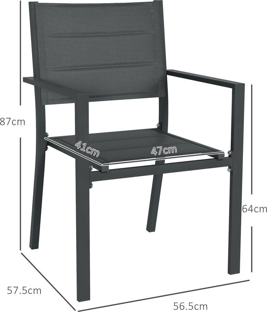 Outsunny Set de 4 scaune de grădină stivabile din aluminiu și textilenă cu cotiere, set de 4 piese pentru exterior | Aosom Romania
