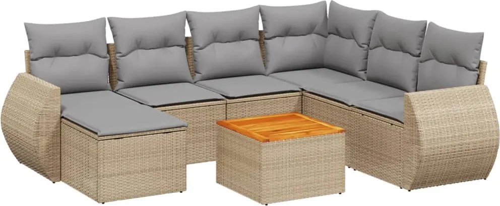 vidaXL Set canapele de grădină, 8 piese, cu perne, bej, poliratan
