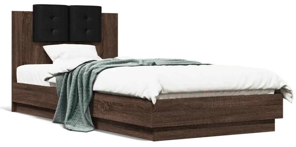 3209946 vidaXL Cadru de pat cu tăblie, stejar maro, 90x200 cm, lemn prelucrat