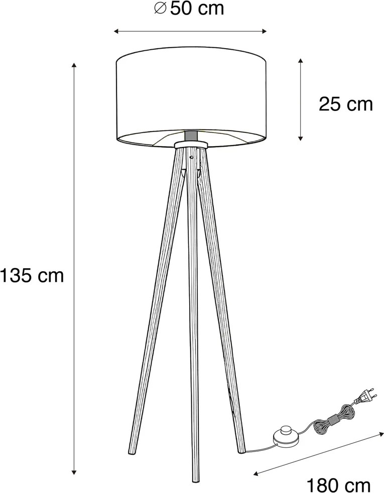Lampă de podea modernă din lemn de nuc cu abajur bej bouclé 50cm - Tripod Classic