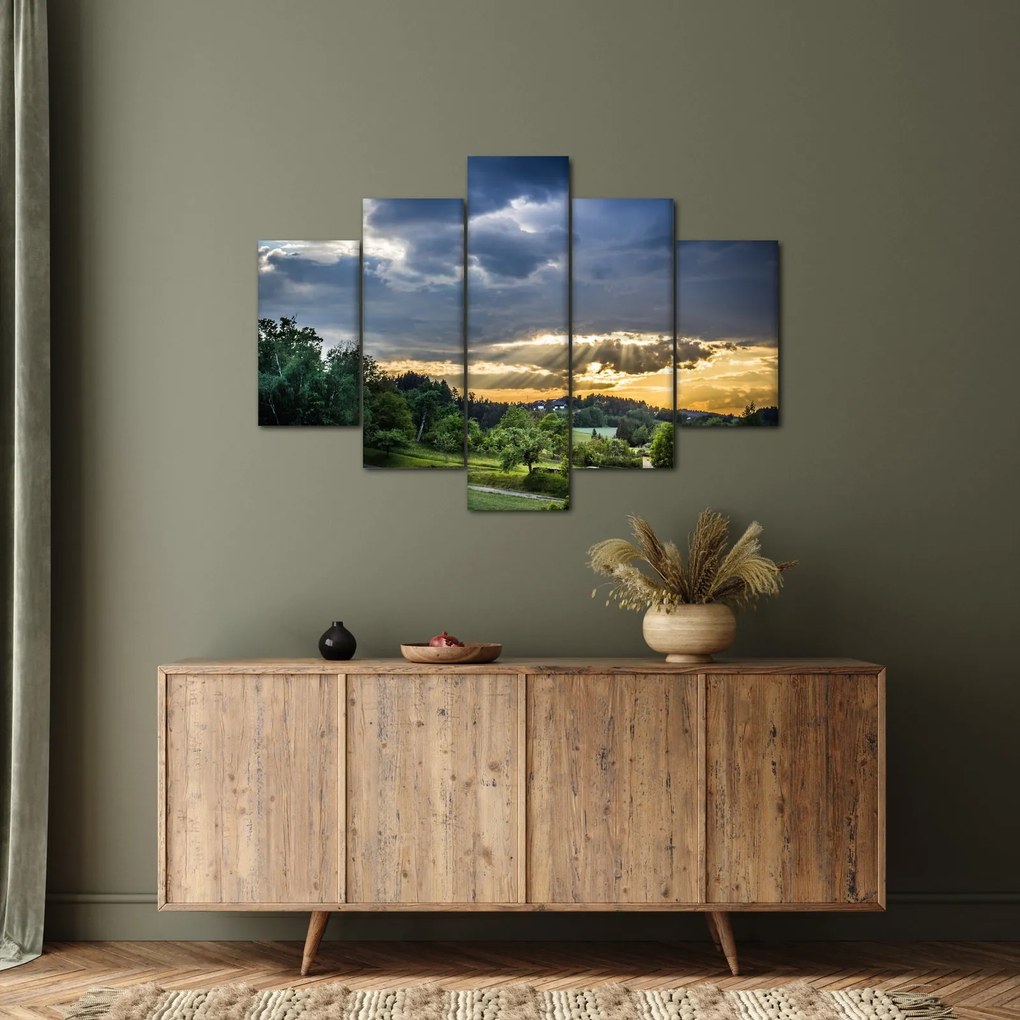 Tablou cu peisaj și raze de soare (150x105 cm)