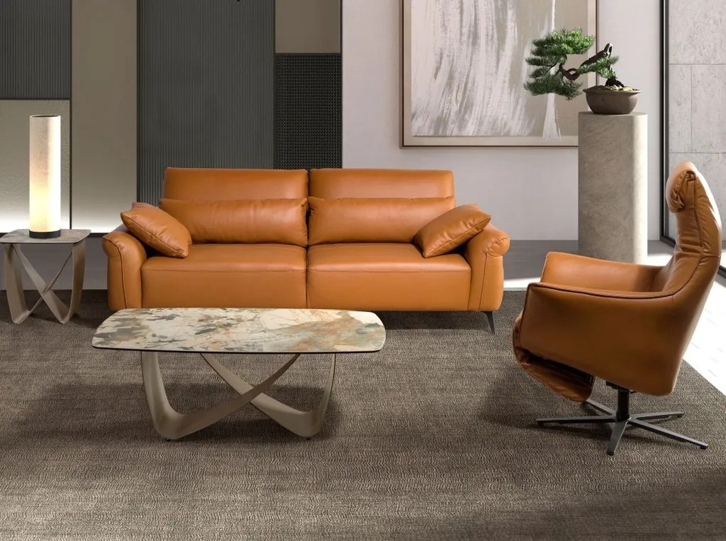 Fotoliu pivotant, functie relax, tapitat cu piele Brown