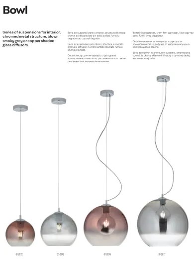 Lustră pe cablu Redo 01-2076 BOWL 1xE27/42W/230V d. 30 cm cupru