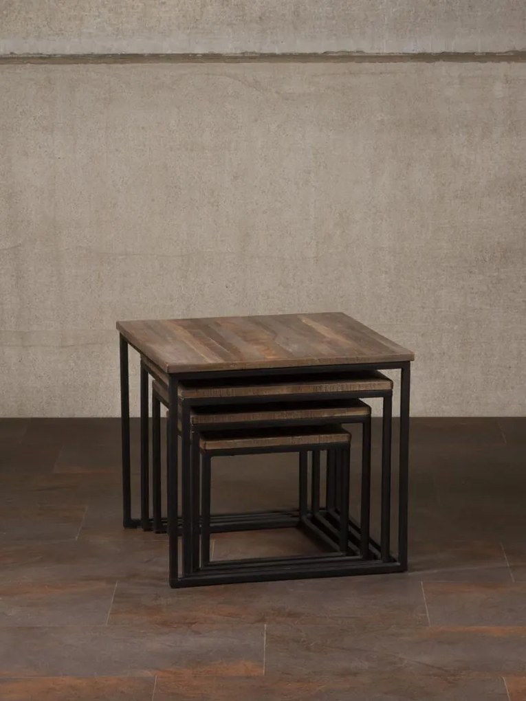 Set 4 masute laterale din metal si lemn de tec, Wicket