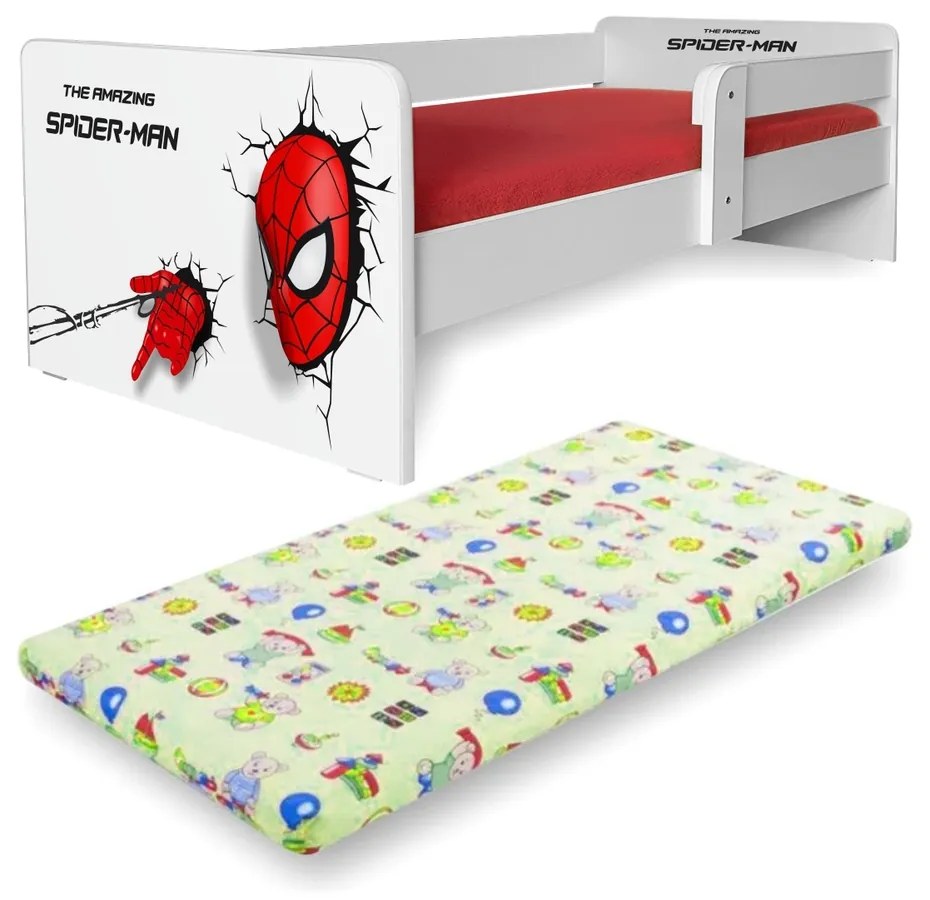 Patut Spiderman P1 Baieti 2-8 Ani Saltea cu Lana 140 x 70 Si Protectie Laterala Detasabila - Pc-p-mk-spdm-P1-70