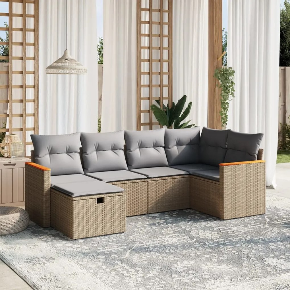 vidaXL Set canapele de grădină, 6 piese, cu perne, bej, poliratan