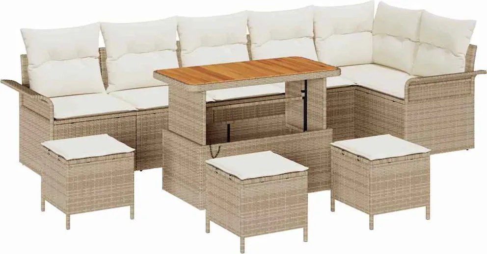 vidaXL Set de canapele pentru grădină cu pernă 10 pcs Bej poliratan