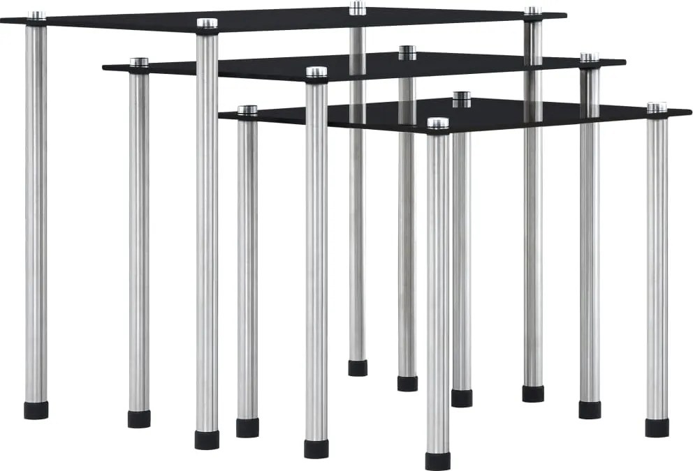 vidaXL Mese suprapuse, 3 buc., negru, sticlă securizată