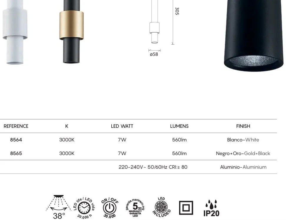 Pendul LED design minimalist 7W 3000K CLIFTON alb MA-8564