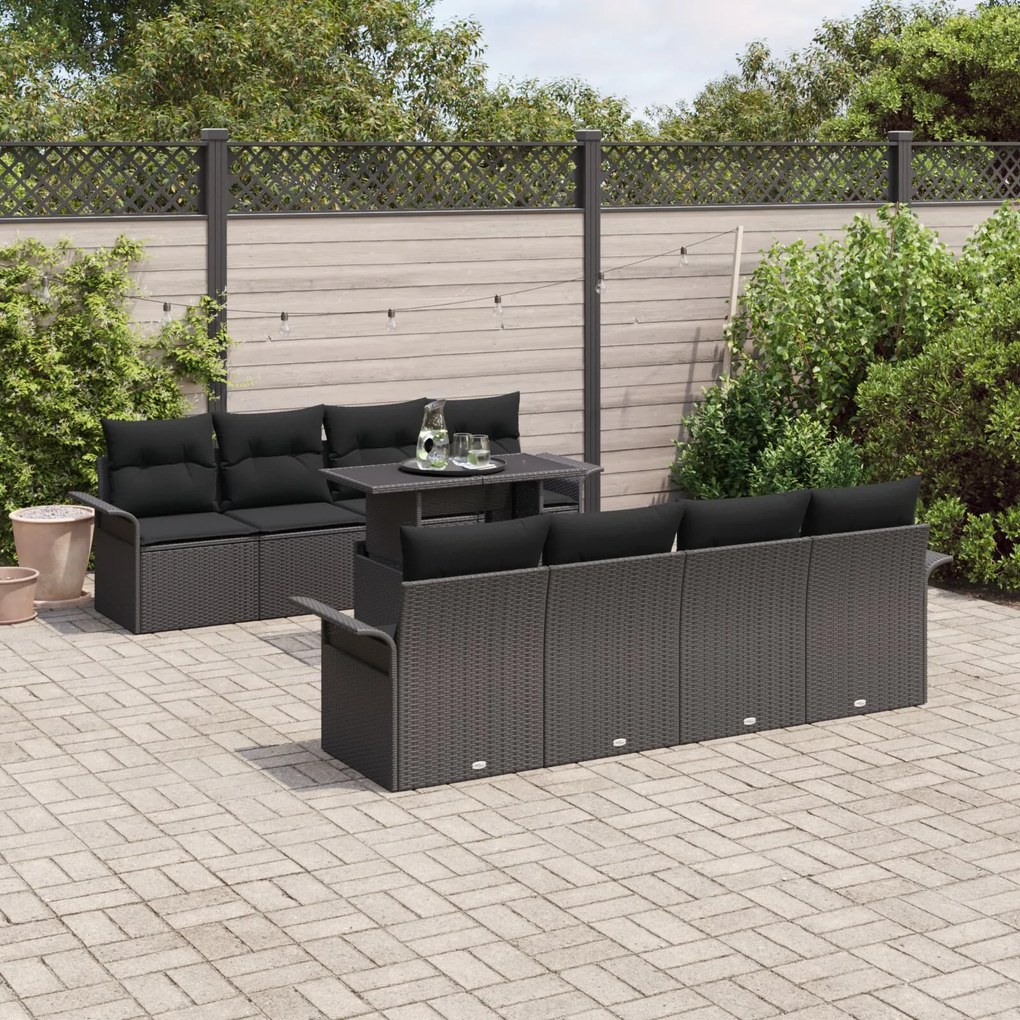 vidaXL Set de canapele pentru grădină cu pernă 9 pcs Negru Rattan poli