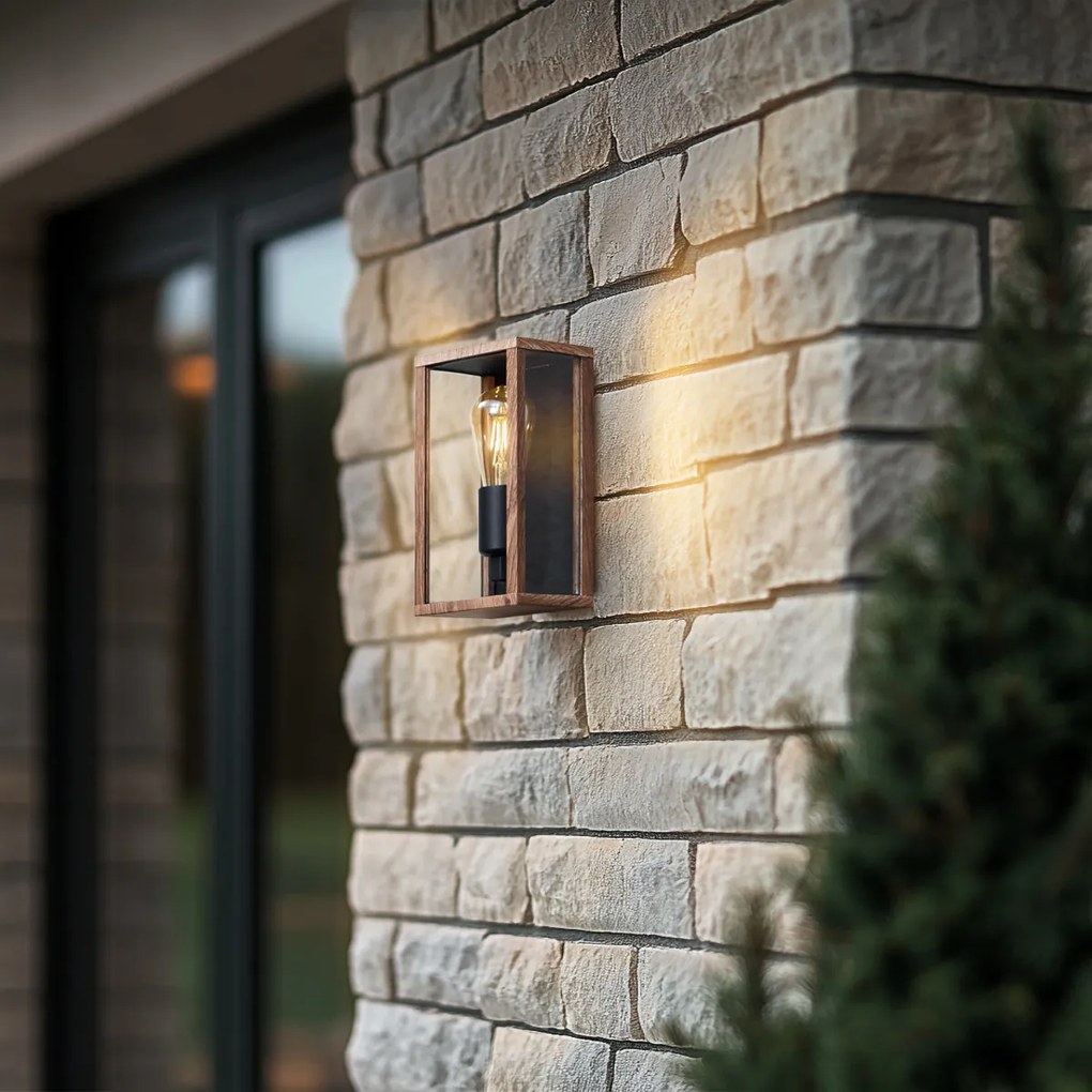 Lampă de perete industrială cu imprimeu de lemn 26 cm IP44 - Charlois