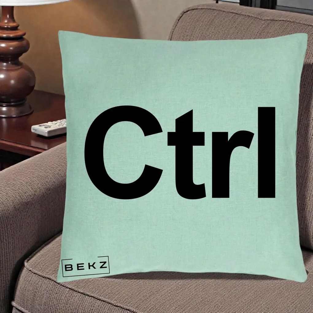 Perna Personalizata Tasta Ctrl Tipografie Bold, 40x40 cm, Verde Menta, Husa Detasabila, Perna Inclusa, BEKZ®