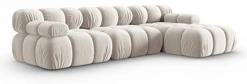 Colțar modular bej cu tapițerie din catifea (cu colț pe partea dreaptă) Bellis – Micadoni