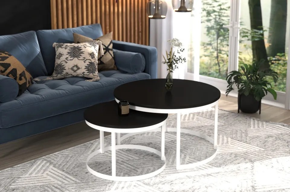 Măsuță de cafea 2in1 OKIN – 75x75x43 cm – Alb / Negru