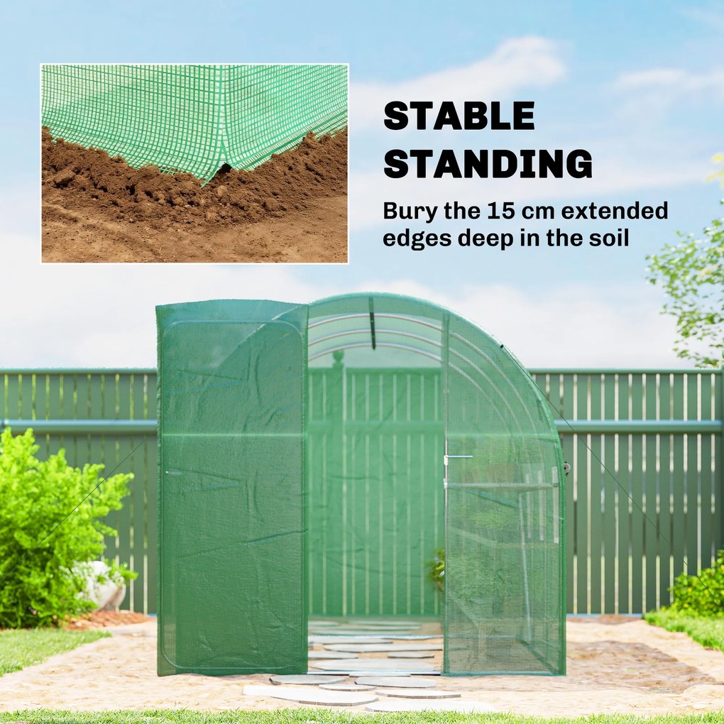 Outsunny Seră 3 x 2 x 2 m seră din folie cu ușă batantă încuiabilă, 6 ferestre rulabile din plasă, stâlpi de susținere | Aosom Romania