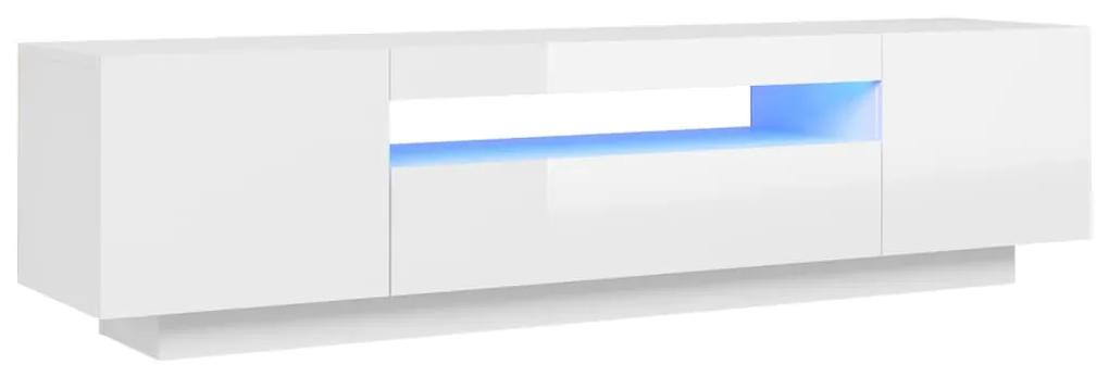 Comodă tv cu lumini led, alb extralucios, 160x35x40 cm