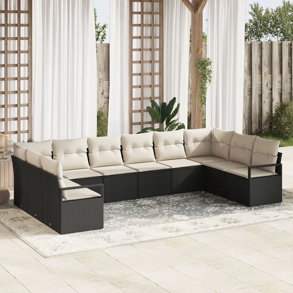 Set Canapea vidaXL cu 10 Piese cu Perne Negru Ratan Polimer