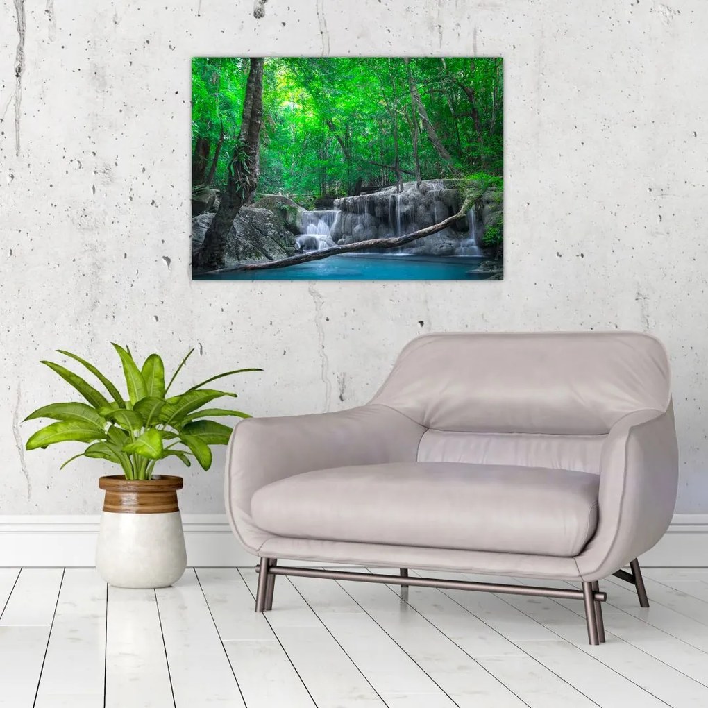 Tablou pe sticlă - Cascada Erawan, Kanchanaburi, Thailanda (70x50 cm)