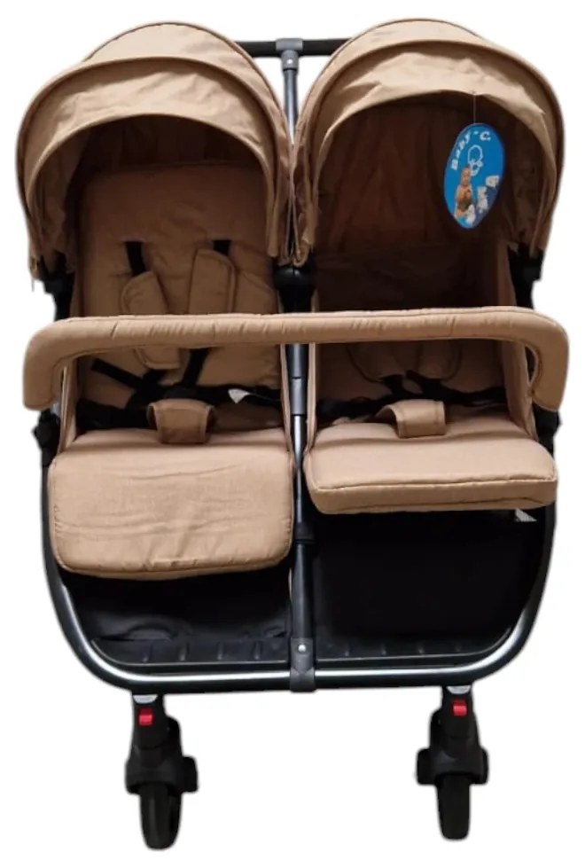 Carucior nou nascuti 2 in 1 pentru gemeni BABY CARE™ PRO P798, Cadru aluminiu, Spatar reglabil in 5 trepte, Amortizoare, Frana picior, Pliabil, Maron