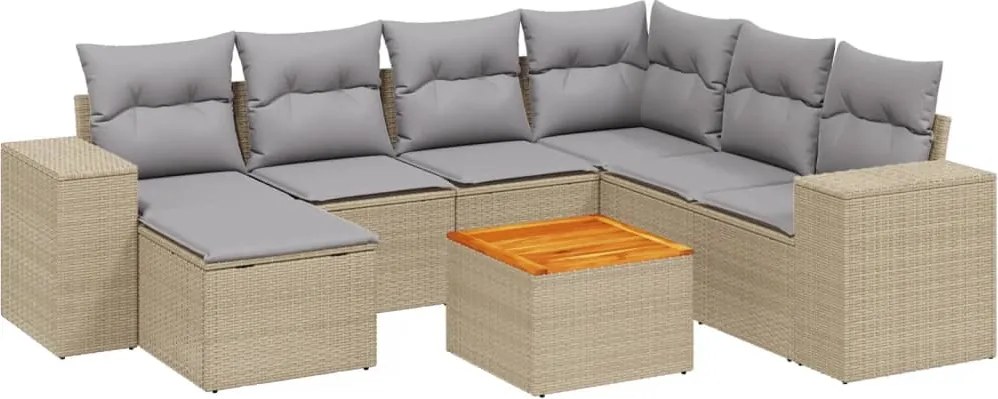 vidaXL Set canapele de grădină, 8 piese, cu perne, bej, poliratan