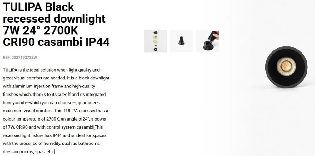 Spot LED incastrabil TULIPA Black recessed downlight 7W 24° 2700K CRI90 casambi IP44