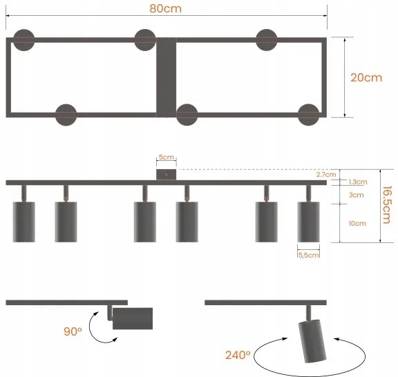 Lampă spot 6xGU10/30W/230V, neagră