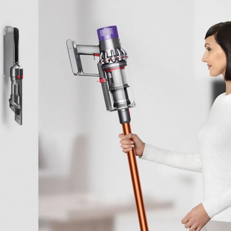 Aspirator vertical Dyson Cyclone V10 Absolute 448883-01, 150AW, 125.000 rpm, 0,77 l, 60 min, 3 moduri, 2 Tier Cyclone™, HEPA, silențios, golire igienică, fără încurcături, nichel/portocaliu