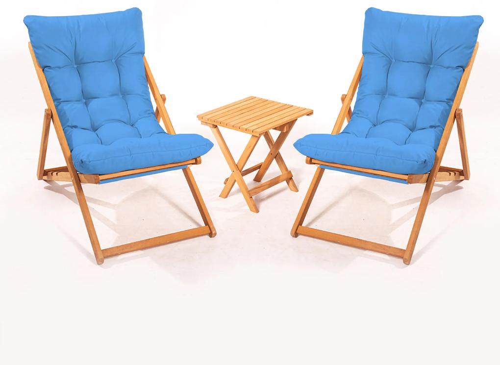 Set mobilier gradina Relax haaus V1, 3 piese, Albastru/Natural, 100% lemn de fag