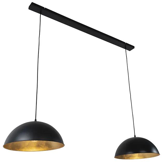 Lampă suspendată industrială neagră cu 2 lumini aurii - Magnax