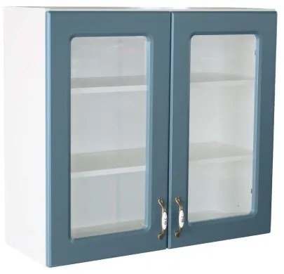 Corp superior vitrina 80 cu 2 usi Zebra MDF albastru drept