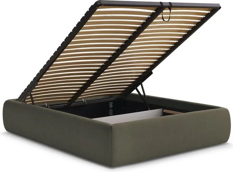 Pat matrimonial verde închis tapițat cu spațiu de depozitare/fără tăblie cu somieră 160x200 cm Inera – Bobochic Paris