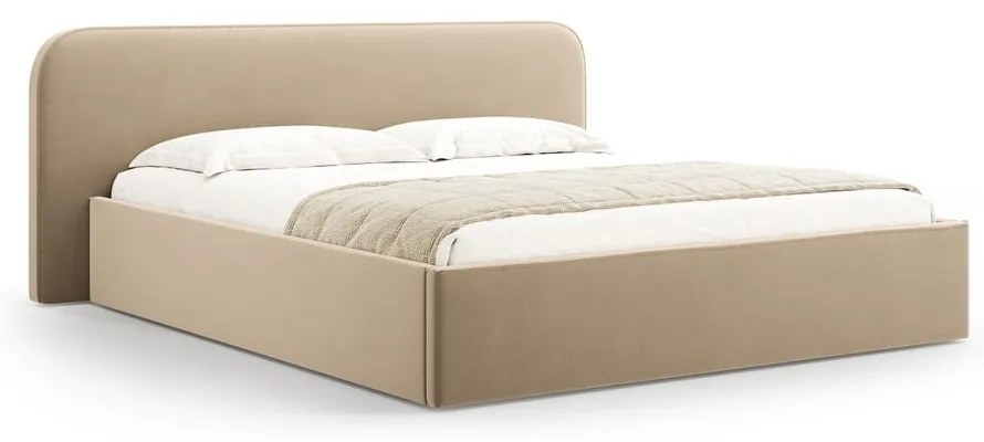 Pat matrimonial taupe tapițat cu spațiu de depozitare cu somieră 160x200 cm Elizabeth – Micadoni