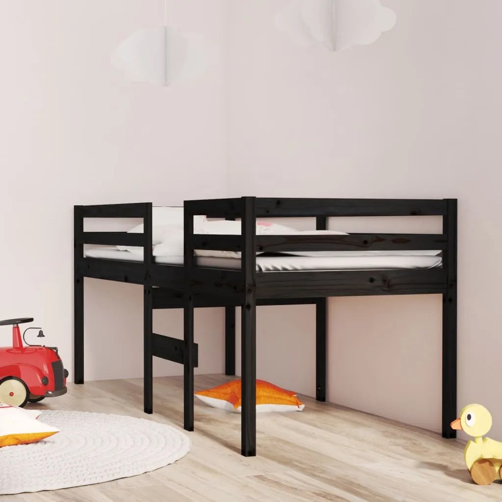 821613 vidaXL Pat înalt de dormitor, negru, 80x200 cm, lemn masiv de pin