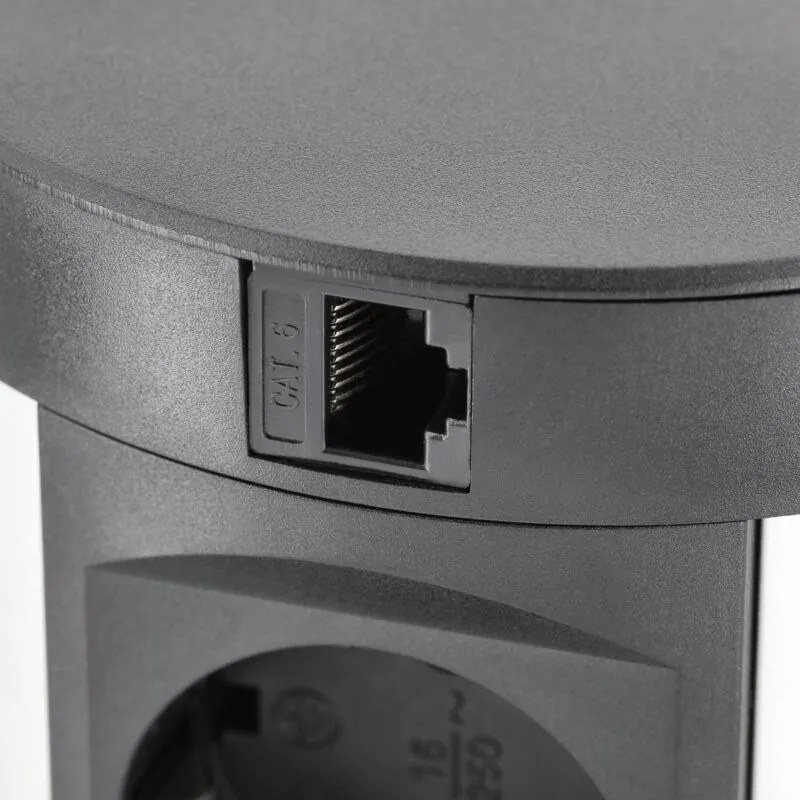 Priza incorporabila in blat Comfort Plus GTV, incarcator wireless 5W, 4 prize Schuko, 2 x USB A, 2 x RJ45, negru, D: 120 mm D:120 mm, Aluminiu