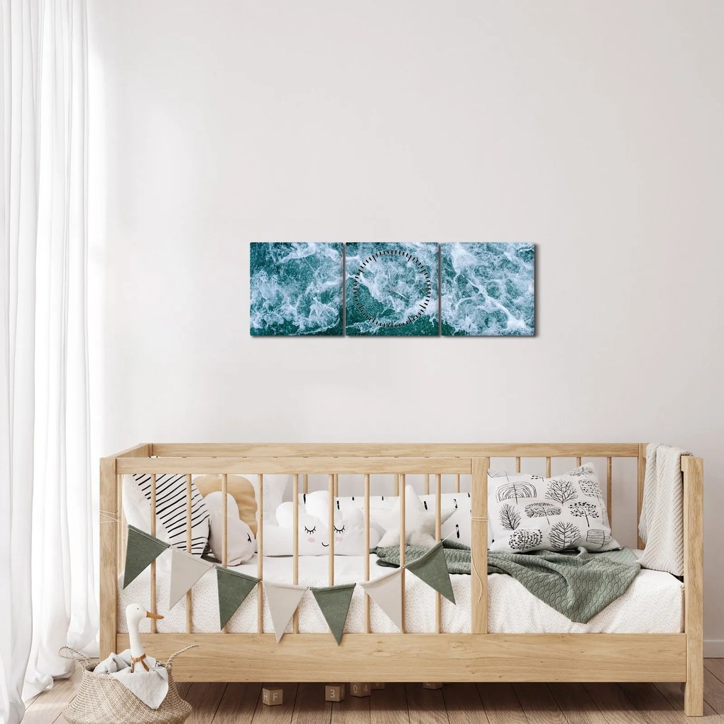 Tablou - Valuri oceanice (cu ceas) (90x30 cm)