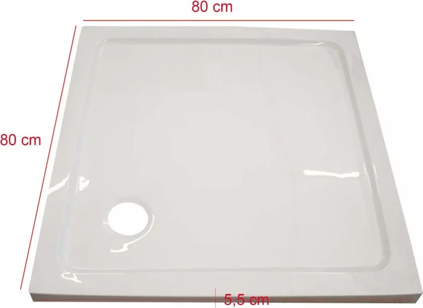 Cădiță de duș acrilică joasă, pătrată, Modena Slim, 80x80x5,5 cm