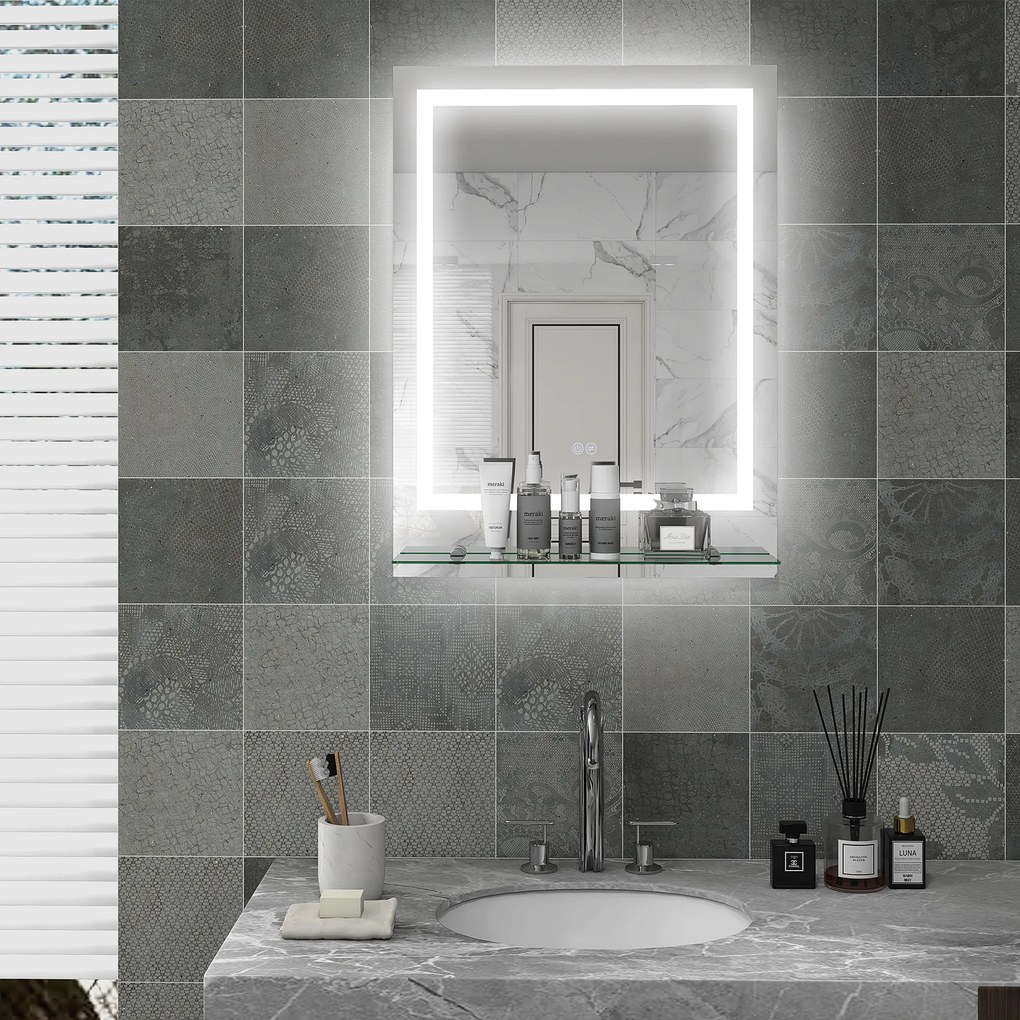 kleankin Oglindă rectangulară de perete luminoasă LED pentru baie 80 x 60 cm | Aosom Romania
