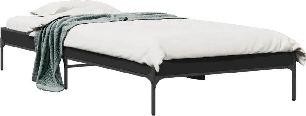 vidaXL Cadru de pat, negru, 75x190 cm, lemn prelucrat și metal