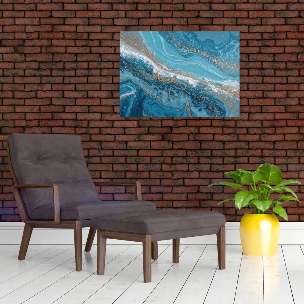 Tablou pe sticlă - Marmură bleu cu aur I. (70x50 cm)