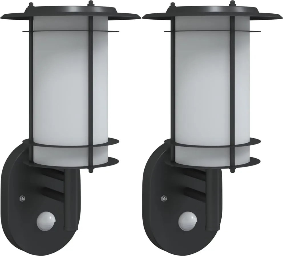 vidaXL Lămpi exterioare de perete cu senzori, 2 buc., negru, oțel inox