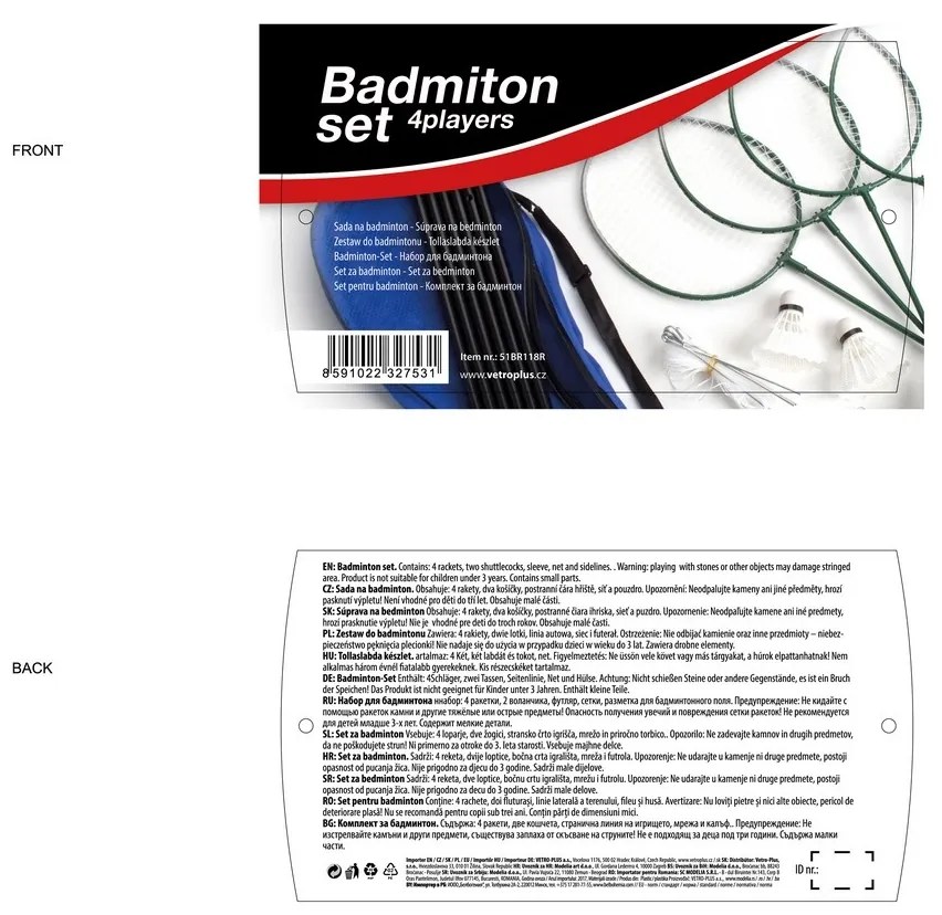 Set de badminton Vetro-plus pentru 4 jucători